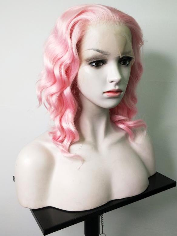 Rosa Schulterlange Wellige Synthetische Lace Front Perücke SNY128