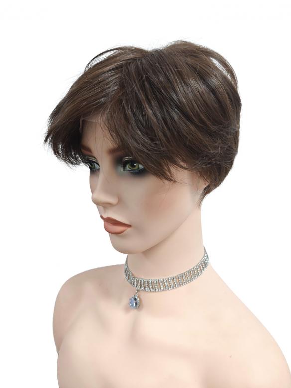 Warme Braune Pixie Synthetische Perücke (MONO TOP) DMT003