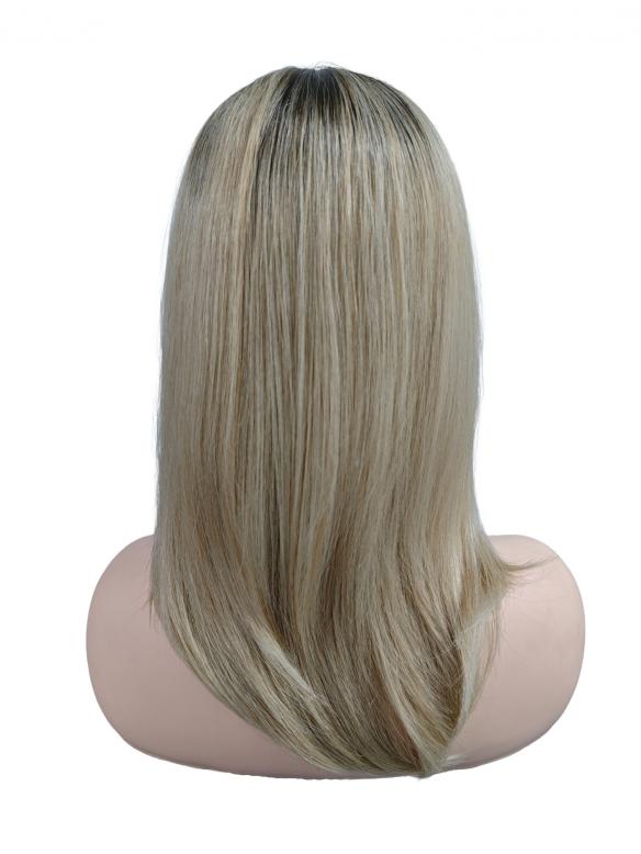 Elegante glatte synthetische Perücke mit schwarzem Ansatz und blondem Haar (Lace Part) DLP007