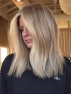 Aschblond Balayage Echthaar Perücke Natürliche Mittelscheitel für Damen EH068