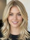Premium 100% Remy Echthaar Perücke Damen Honey Blonde Balayage Schulterlang Gewellt EH050