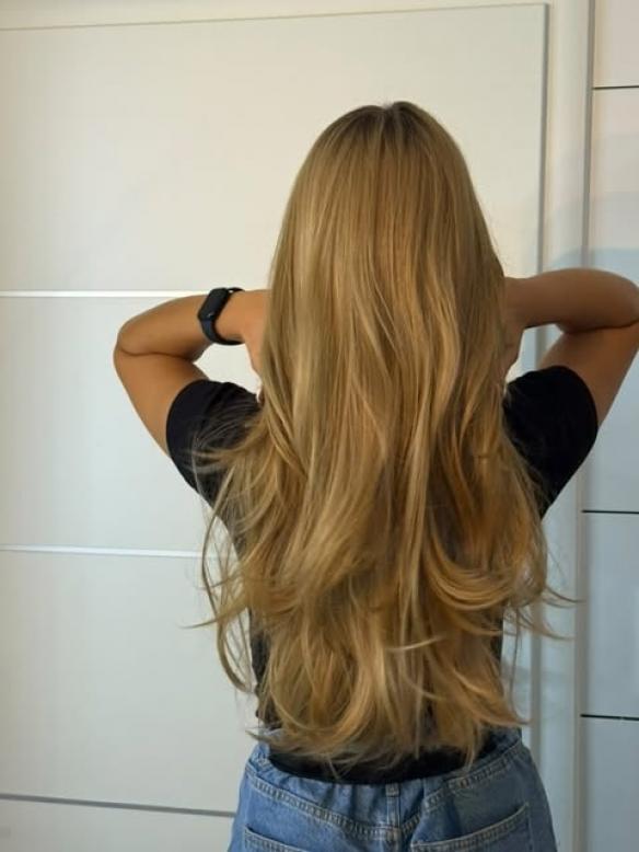 Seidige honigblonde lange synthetische Perücke (Lace Part) DLP030