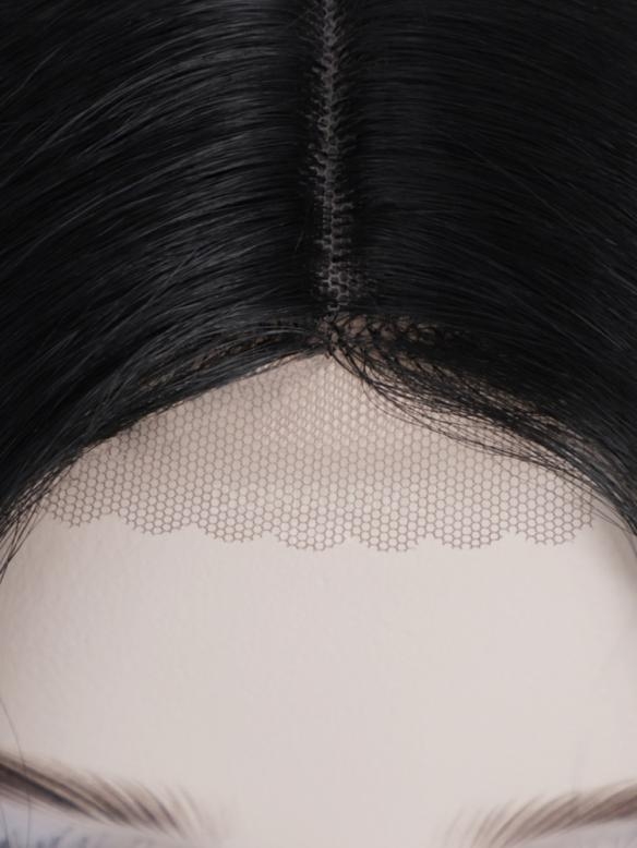 Rosa Schulterlange Wellige Mittelteil Lace Perücke MPL006