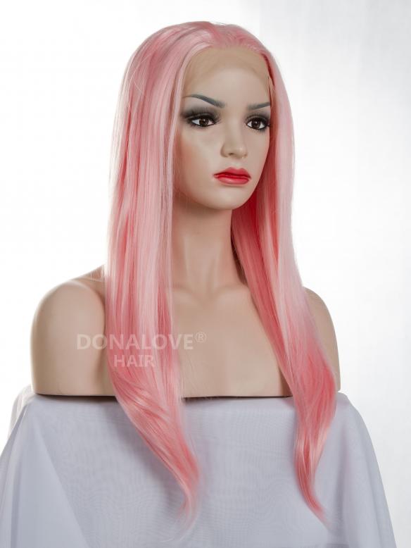 Rosa Hüftlänge Gerade Synthetische Lace Perücke-SNY011