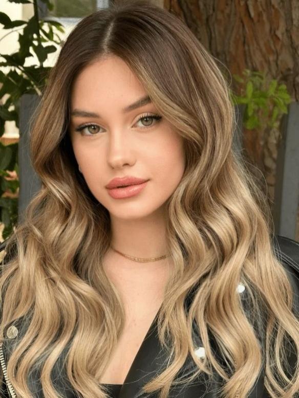 Gewellte Echthaarperücke Naturblond Sandblond Mix EH006