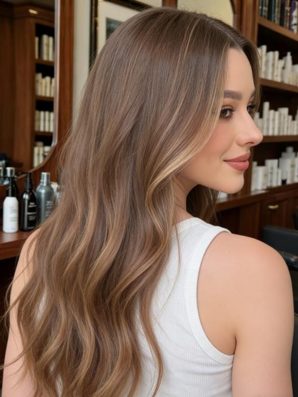 Braun Echthaar Perücke mit blond Highlights EH037