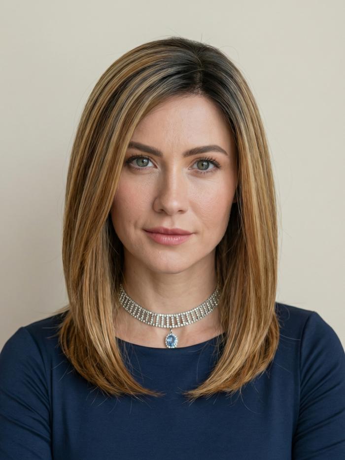 Kunsthaarperücke – Blond-Auburn mit seidigem glattem Haar (Lace Front) DLP040