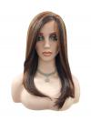 Lange glatte Kunsthaarperücke – Warmbraun mit auffälligen goldblonden Strähnen (Lace Front) DLP022