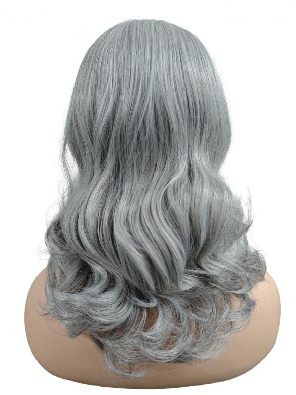 Gewellte synthetische Perücke in Grau-Weißblond (Lace Part) DLP046