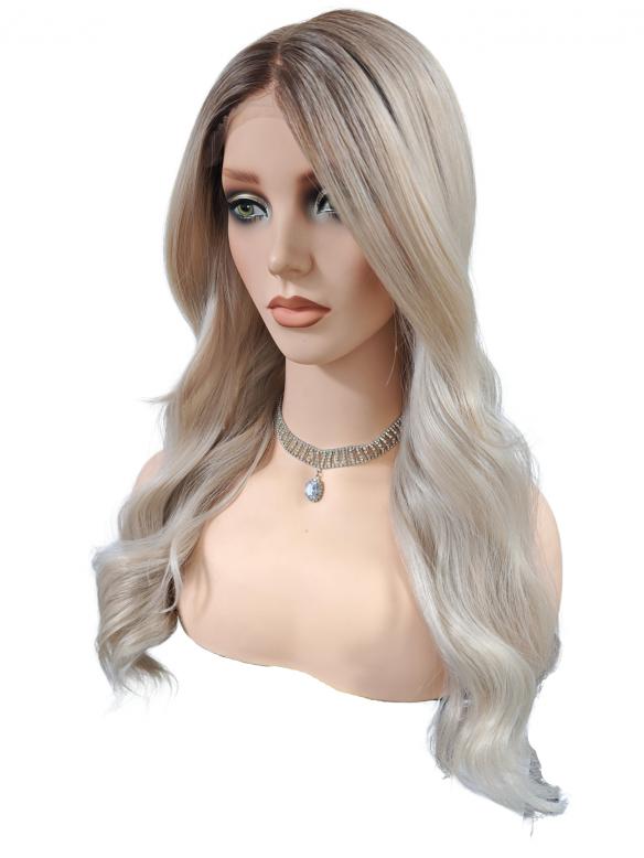 Extra lange Kunsthaarperücke in Platinblond mit Großen Wellen (Lace Front) DLP065