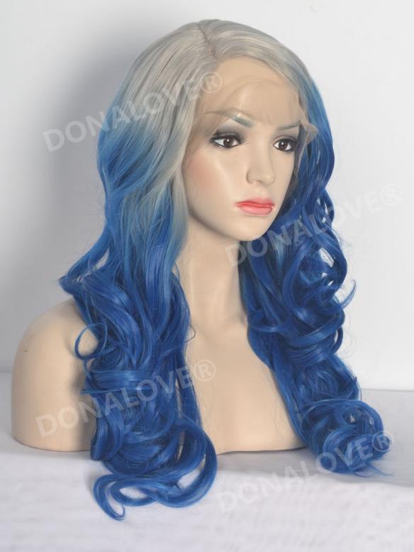 Grau Ombre Blau Wellig Lace Front synthetische Perücke SNY100