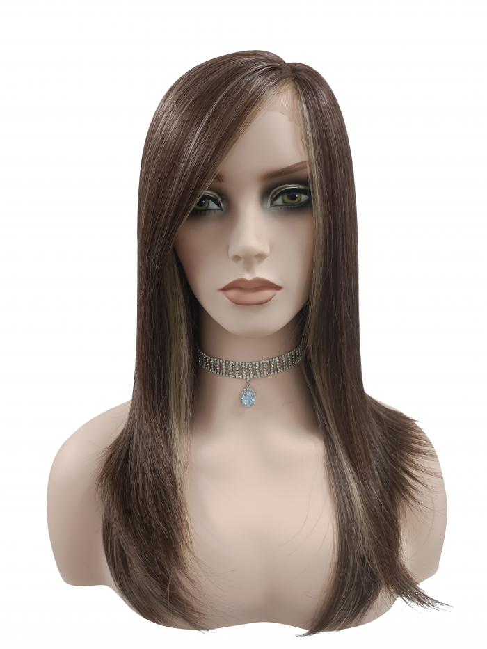 Hübsche mittellange hellbraunrote mit Ingwerblond glatte Synthetsiche Perücke (Lace Part) DLP009
