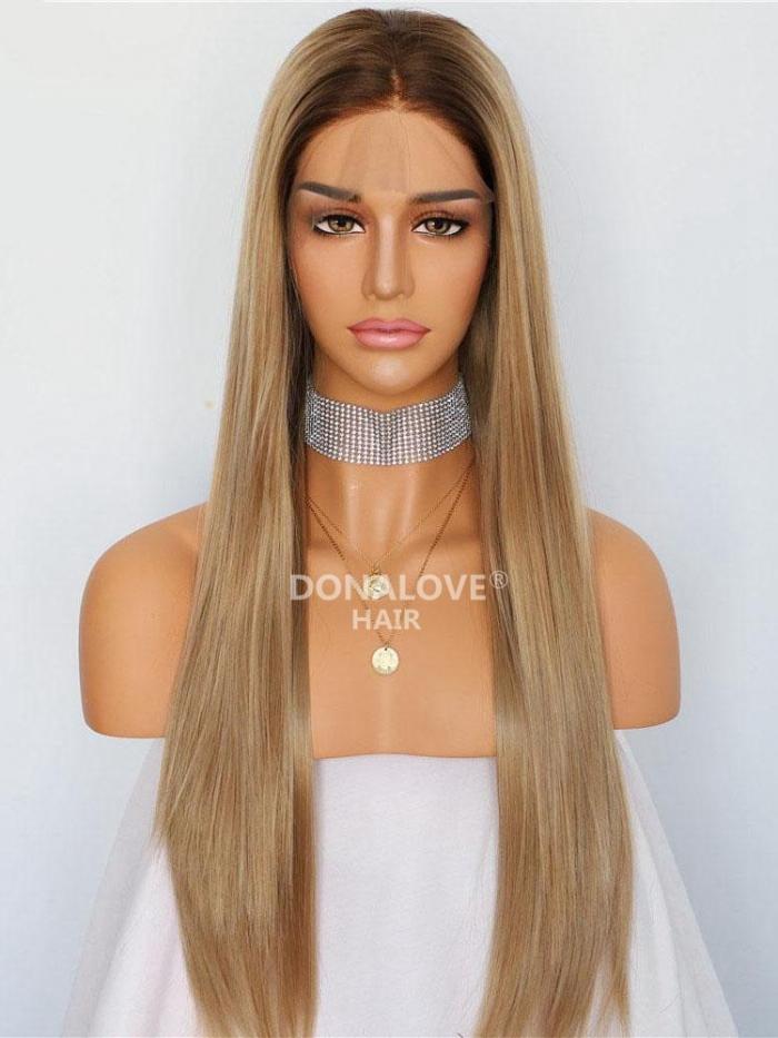 Blond Ombre Lange Glatte Synthetische Lace Front Perücke SNY225