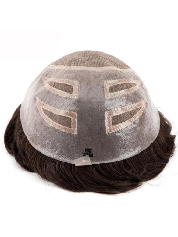 Schwarz Lace-Front & Mono-Top 100% Echthaar Atmungsaktive Toupee DTP003