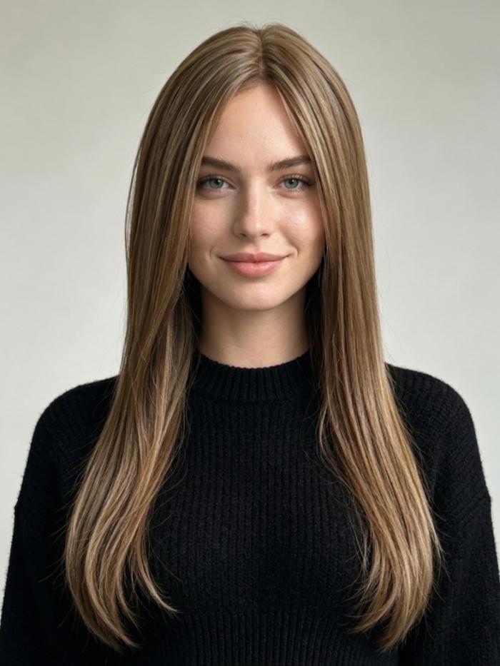 Seidige braune Kunsthaarperücke – Wasserfall-Style (Lace Front) DLP029