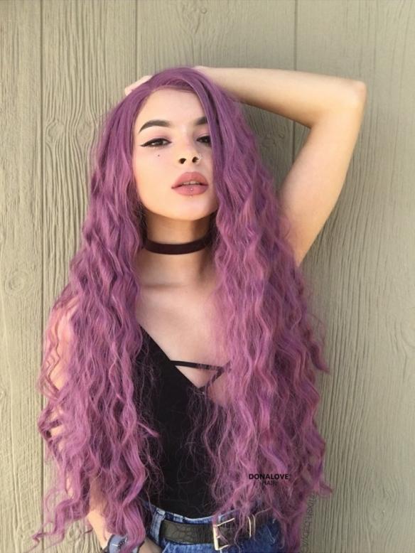 Neue Lavendel lila Schatten Leichte Gewellte Synthetische Lace Front Perücke SNY112