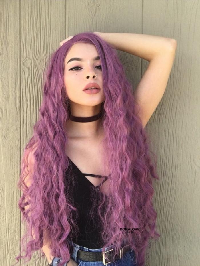 Neue Lavendel-Lila Lockige Synthetische Lace Front Perücke-SNY112