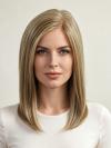 Faszinierende schulterlange Kunsthaarperücke – Blond aus hochwertigem Synthetik (Lace Front) DLP021