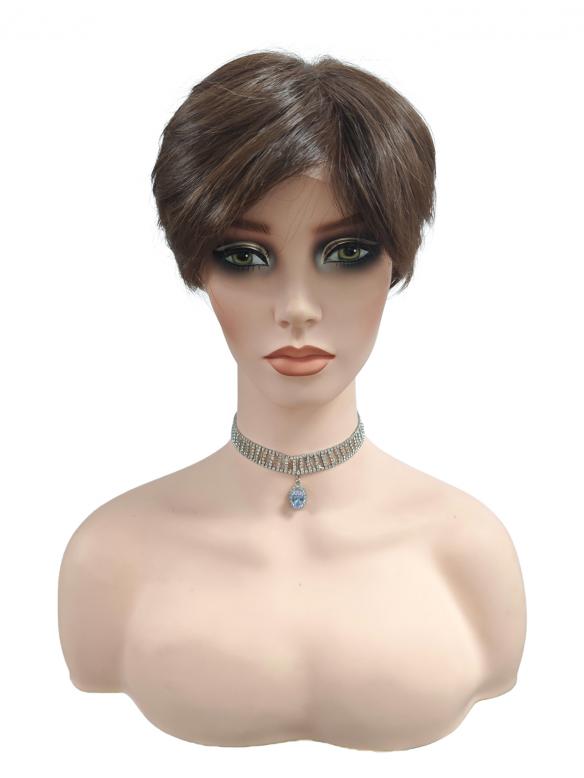 Warme Braune Pixie Synthetische Perücke (MONO TOP) DMT003