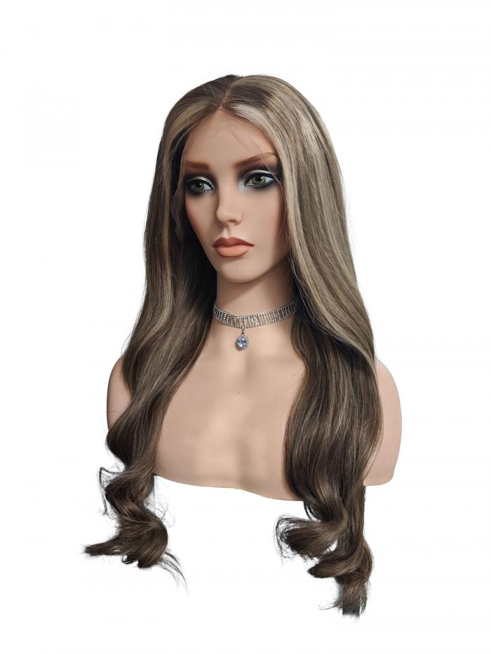 100% Remy Echthaar Perücke in Braun mit Highlights EH027