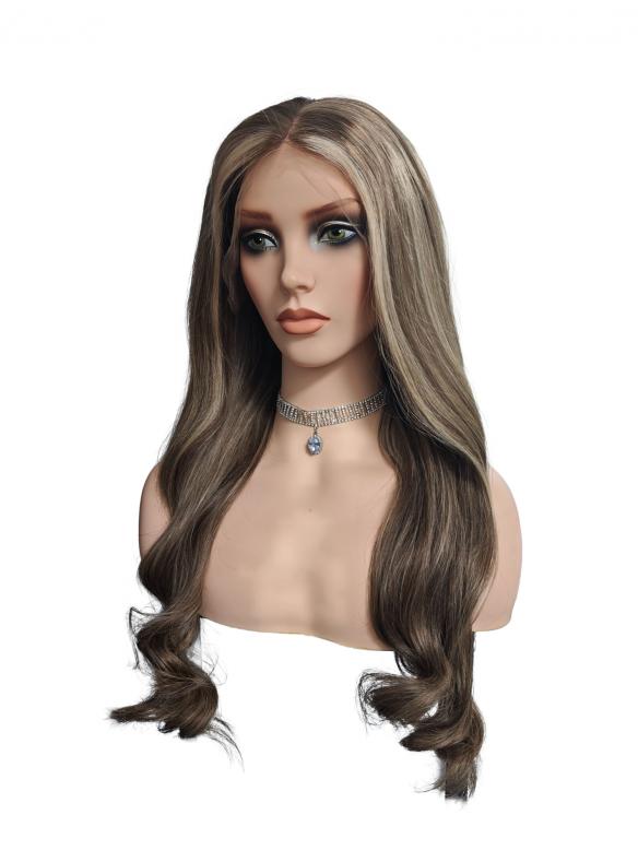 100% Remy Echthaar Perücke in Braun mit Highlights EH027