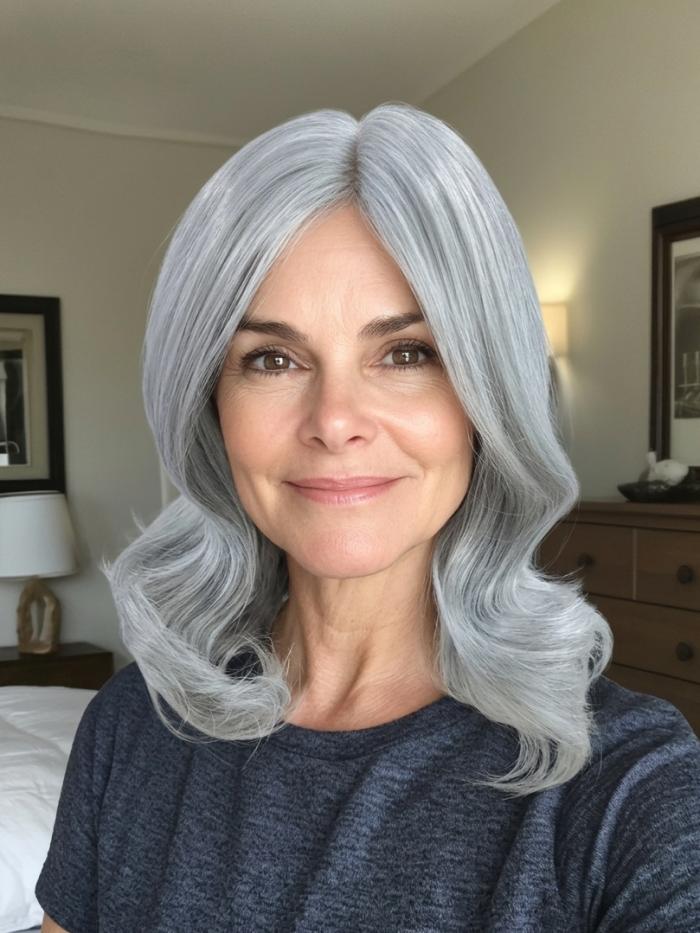 Gewellte Kunsthaarperücke – Grau-Weißblond (Lace Front) DLP046