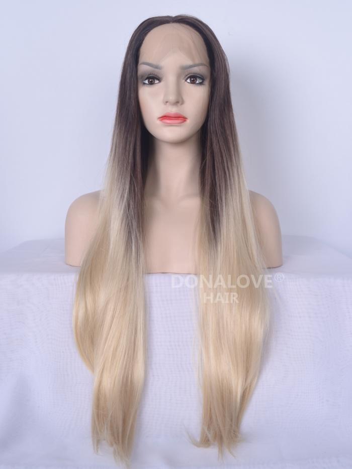 Dunkelbraun-Ombre-Blond Lange Synthetische Lace Front Perücke-SNY094