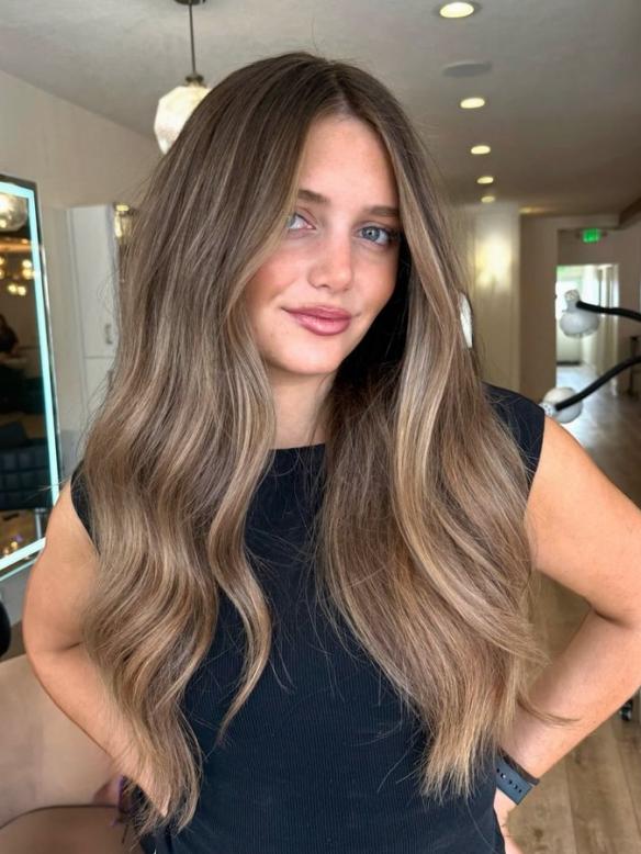 Echthaar Braun Balayage Lange Wellige Perücke Zeitloser Klassiker Natürliche Echthaarperücke EH064