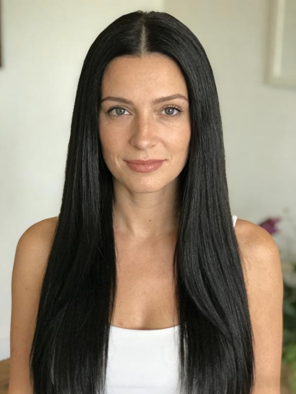 100% Remy Glatze Echthaar Perücke in Schwarz EH047