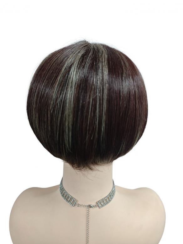 Stilvolles Burgunderrot mit blonden Highlights Synthetische Perücke (Basis Kappe) DBK005