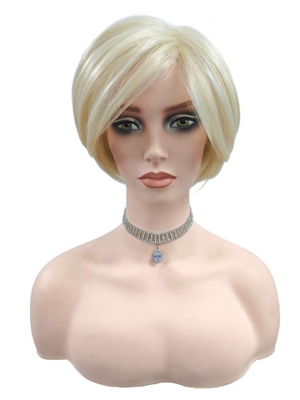 Kurze coole synthetische Perücke in Platinblond (Basis Kappe) DBK020