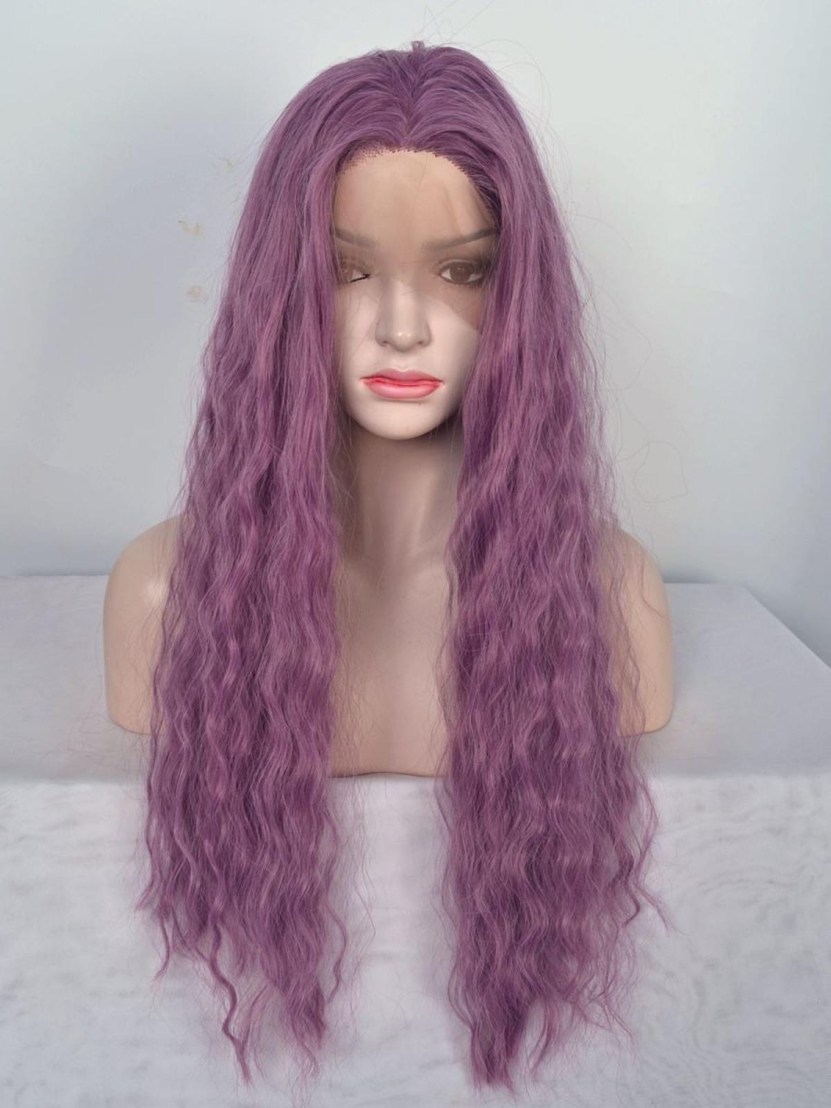 Lavendel Lace Front Perücke – Lange Lila Kunsthaarperücke Für Cosplay & Drag | 24 Zoll | Mit Kappe