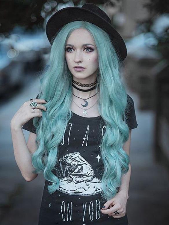 Hell Grün Wellig Lange Synthetische Lace Front Perücke SNY082