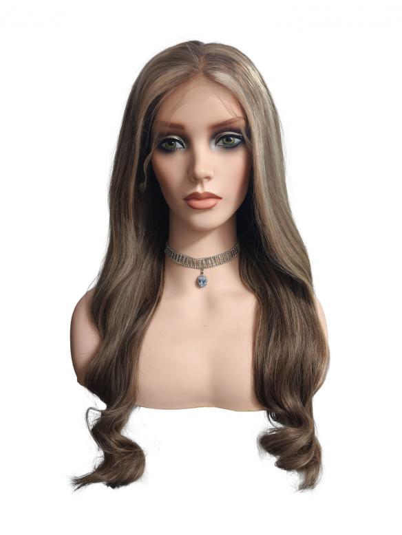 100% Remy Echthaar Perücke in Braun mit Highlights EH027