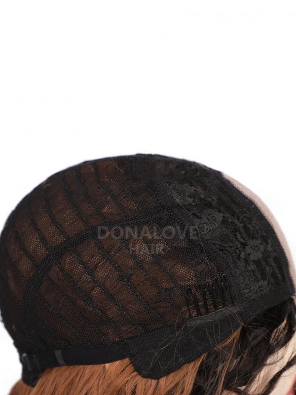 Schwarz nach Kupferfarbene Lange Lockige Mittelteil Lace Perücke MPL004