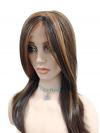 Lange glatte synthetische Perücke in warmem Braun mit auffälligen goldblonden Strähnen (Lace Part) DLP022