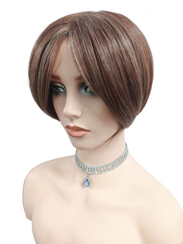 Mittellichtes Kastanienbraun-Ingwerblond Synthetische Perücke (Basis Kappe) DBK013