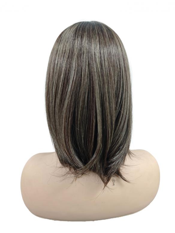 Synthetische Perücke in Kastanienbraun mit blonden Highlights und Pony (Lace Part) DLP050