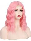 Rosa Schulterlange Wellige Mittelteil Lace Perücke MPL006