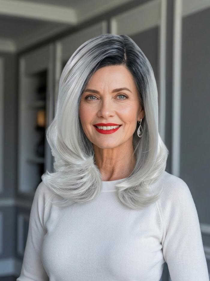 Kunsthaarperücke mit linkem Scheitel – Weißblond (Lace Front) DLP047