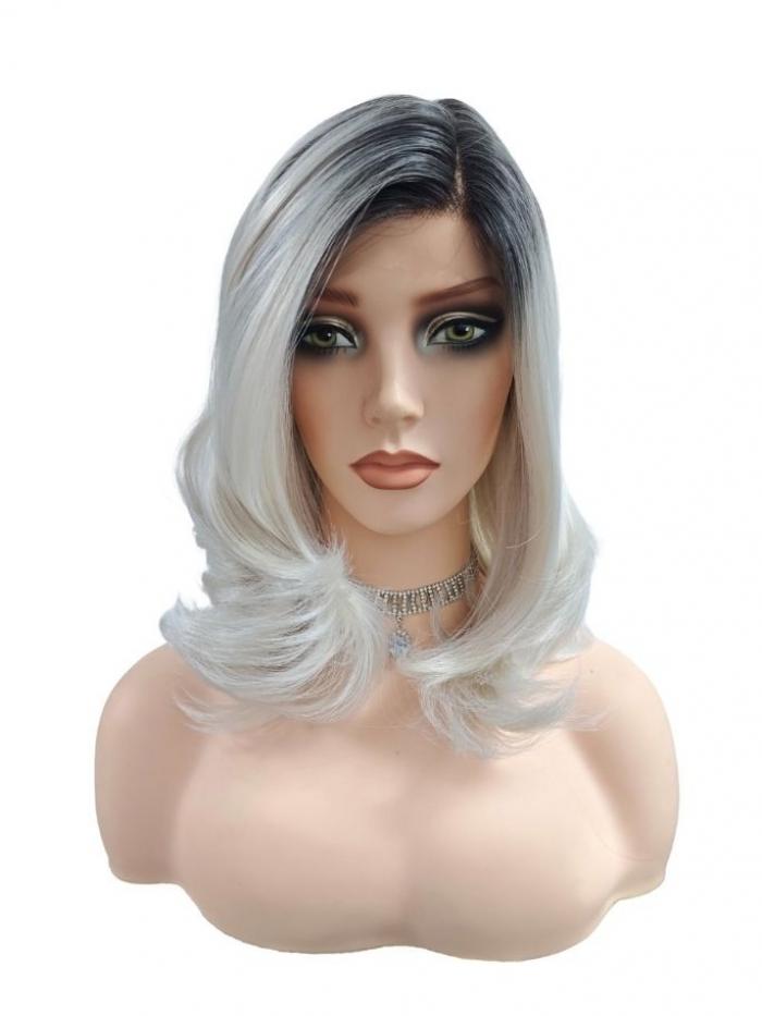 Linker Scheitel syntetische Perücke in Weißblond (Lace Part) DLP047