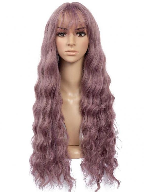 Lila Wellige Synthetische Gewebted Netzkappe Perücke WW023