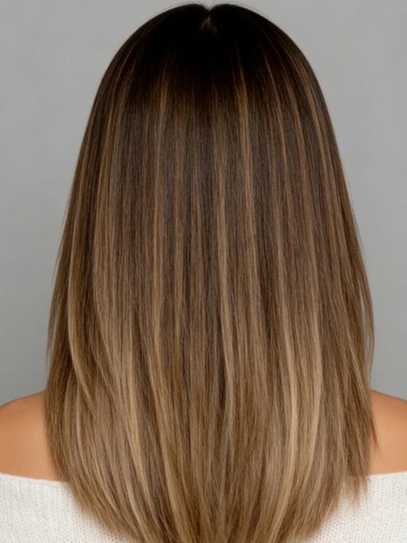 Echthaar Perücke Damen Braun Mittel lang Natürliche Ombre Perücke mit Spitzen 100% Remy Echthaar EH049