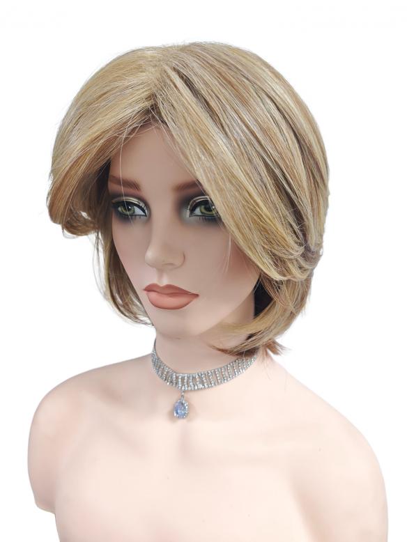 Mittelbraune Basis mit kräftigen hellblonden Strähnen Syntherische Perücke (Basis Kappe) DBK011