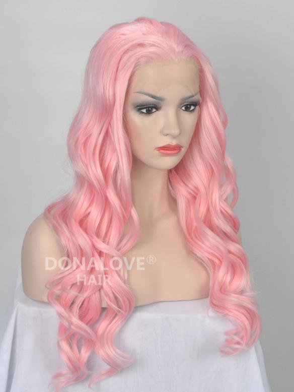 Rosa Hüftlänge Wellig Synthetische Lace Perücke-SNY064