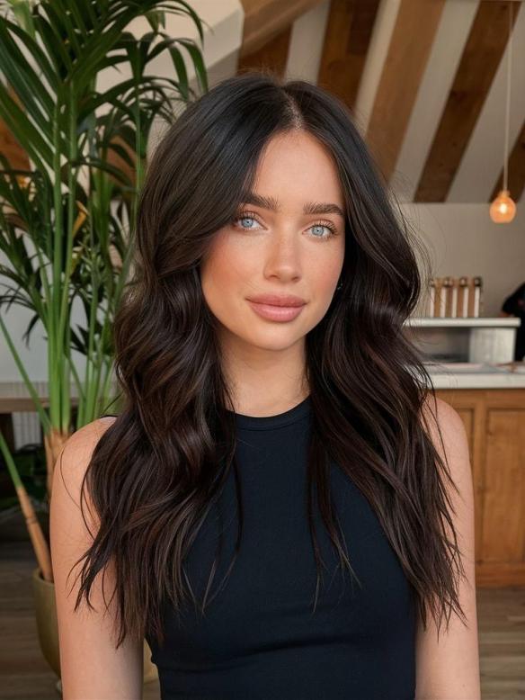 Schwarze Echthaarperücke lang – Body Wave mit Lace & natürlicher Haarlinie EH072