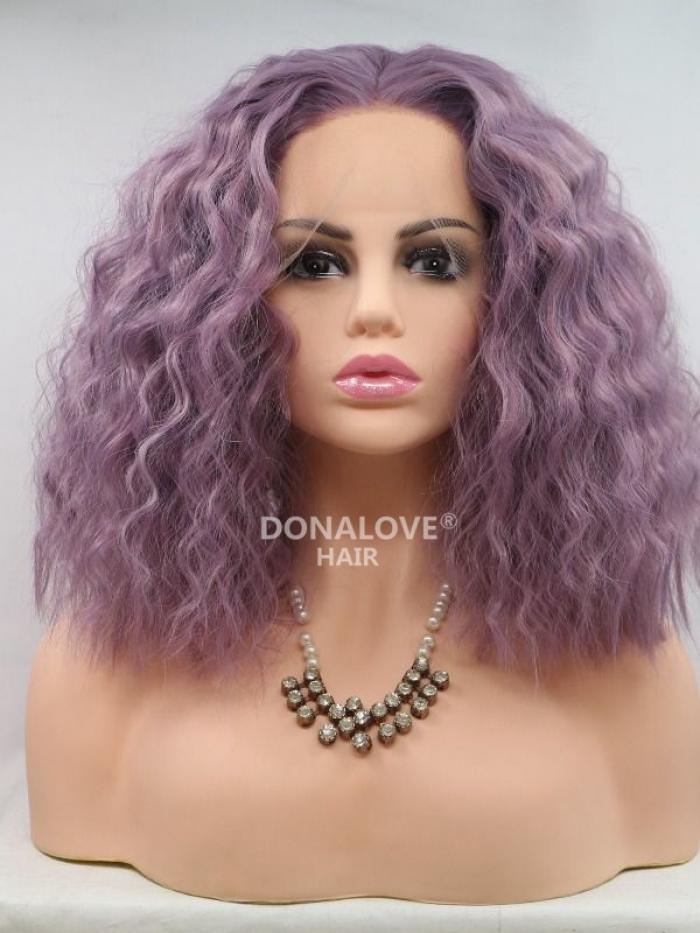 Lavendel Schulterlänge Lockige Synthetische Lace Front Perücke SNY218