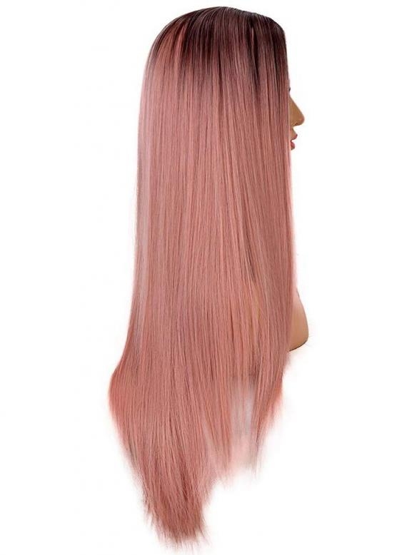 Braun nach Rosa Lange Glatte Synthetische Lace Front Perücke SNY147