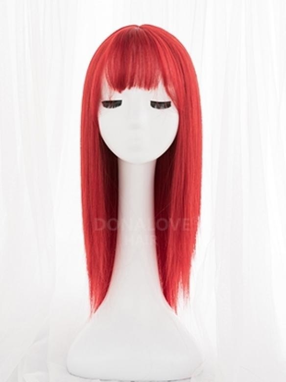 Rote Lange Glatte Synthetische Gewebted Netzkappe Perücke LG175