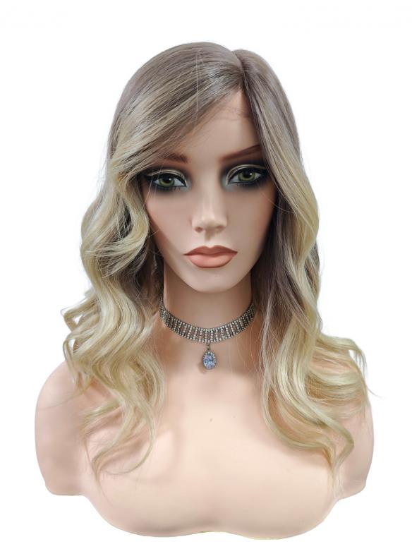 Elegante Ombre-Perücke in Aschbraun zu Blond mit weichen Wellen (Lace Part) DLP043